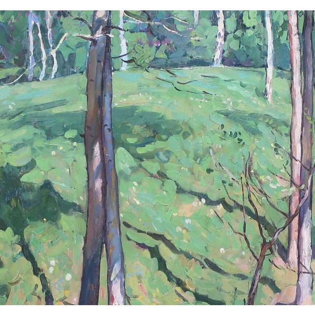 Impressionist Forest Landscape Painting, Original Art on Canvas, 1971 For Sale - Image 6 of 6