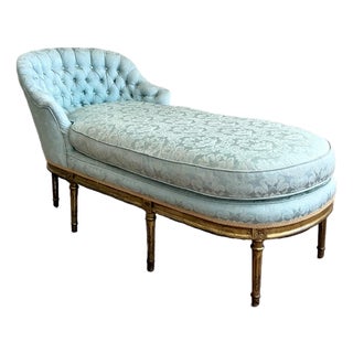 Vintage Regency Tufted Jacquard Chaise Lounge For Sale