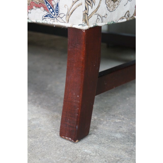 Late 20th Century Earls of High Point Chippendale Mahogany Camelback Settee Loveseat Crewel Fabric For Sale - Image 13 of 18