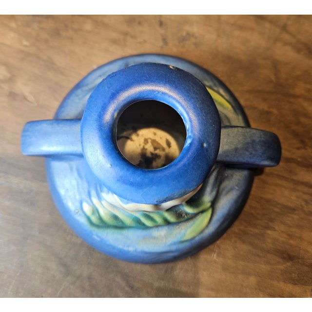 Ceramic Roseville Blue Freesia Single Candle Holder For Sale - Image 7 of 9
