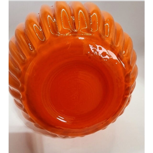 Stunning Vintage Empoli Cased Glass Vase, Applied White Glass Handles For Sale - Image 11 of 11