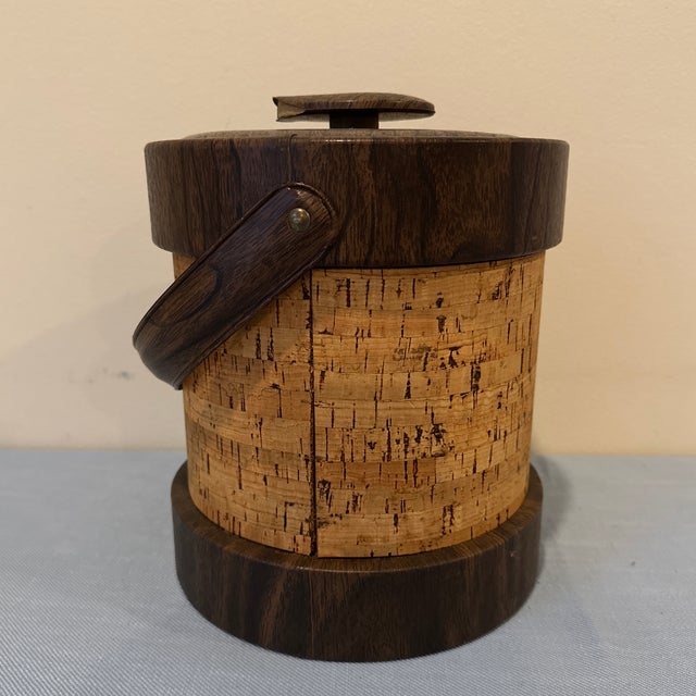 Mid-Century Modern Vintage Cork and Vinyl Ice Bucket For Sale - Image 3 of 8