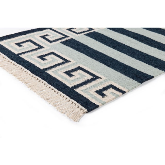 Transitional Part & Parcel Goods Wool Stripe Rug, 8' x 10', Sky Blue, Navy and Eggshell For Sale - Image 3 of 6