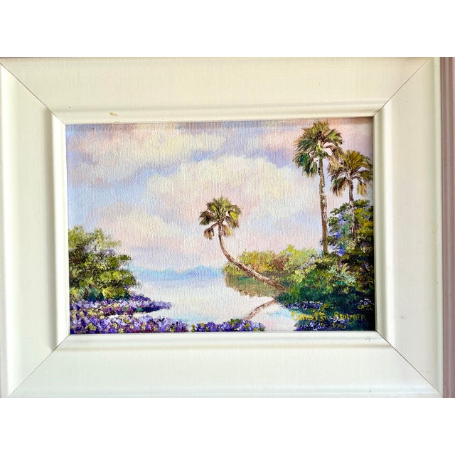Original Florida Highwaymen-Era Florida Coastal Landscape by Carolton Barron in Lilac Frame For Sale - Image 4 of 10