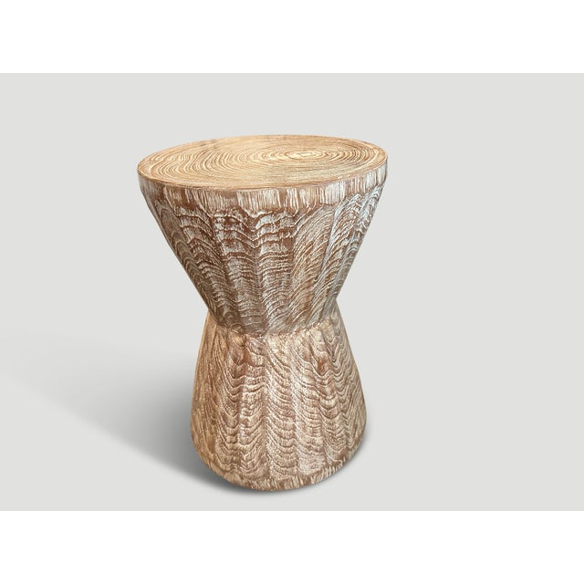 Contemporary Andrianna Shamaris Bevelled Teak Wood Side Table or Stool For Sale - Image 3 of 6