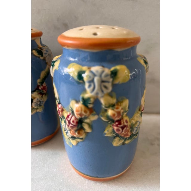 Vintage Blue Floral Ceramic Salt & Pepper Shakers For Sale In Austin - Image 6 of 8