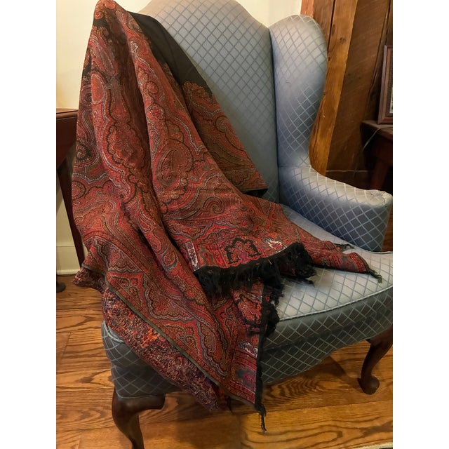 Antique Paisley Piano Shawl - Kashmir Style Wool Throw For Sale - Image 4 of 12