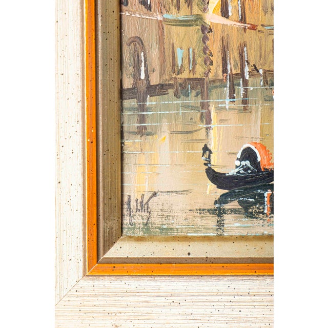 Wood Mid-Century Italian Venice Canal Oil Paintings Signed DeVity - Pair For Sale - Image 7 of 17