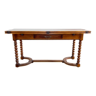 Vintage French Country Barley Twist Drop Leaf Buffet Console Table For Sale