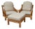 Midcentury Bamboo Lounge Chairs with Ottoman, Rattan Accents, and Linen Fabric For Sale
