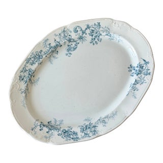 19th Century Edge Malkin & Co English Blue Transferware Platter For Sale