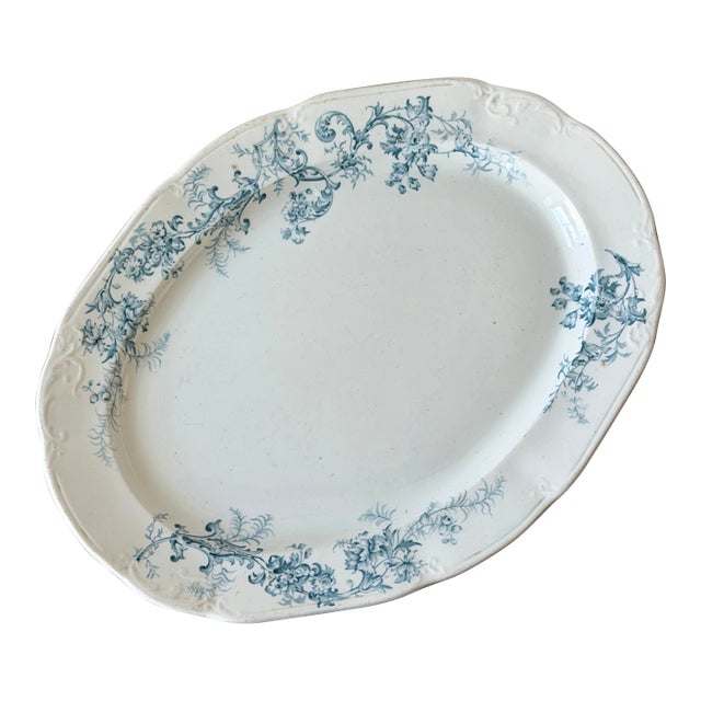19th Century Edge Malkin & Co English Blue Transferware Platter For Sale