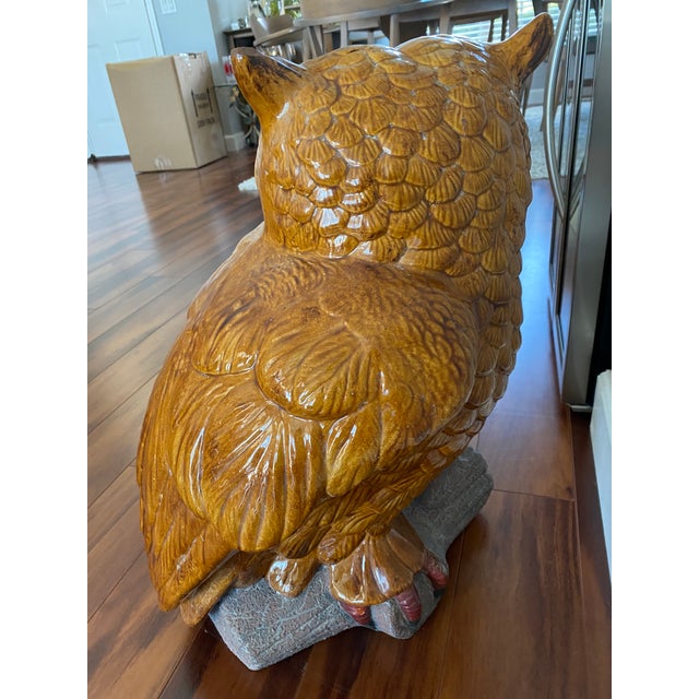 Vintage 1980s Ceramic Pottery Large Owl Statue Decor For Sale In Tampa - Image 6 of 7