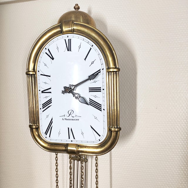 1987s Dutch Wall Clock a Maestricht Weight Driven by Hermle Brass Bell Strike For Sale - Image 6 of 7