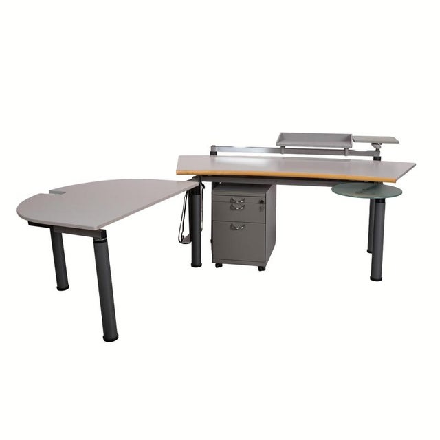Modern Adjustable Metropol Wood and Metal Desk with Rolling Container and Storage in Off-White from Vitra For Sale - Image 3 of 12