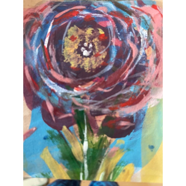 1970s 1970s Small Sunburst Framed Dark Abstract Floral Painting For Sale - Image 5 of 5