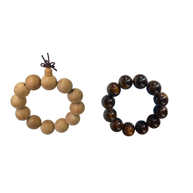 2010s 2 Light Brown Wood / Amber Resin Beads Hand Rosary Praying Bracelet For Sale - Image 5 of 5