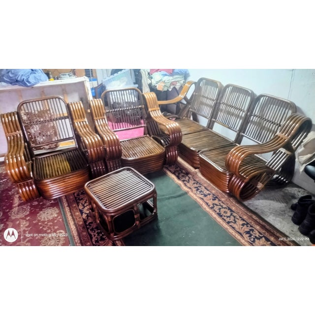 1950s MCM Rare Five Strand Rattan Furniture For Sale - Image 11 of 11