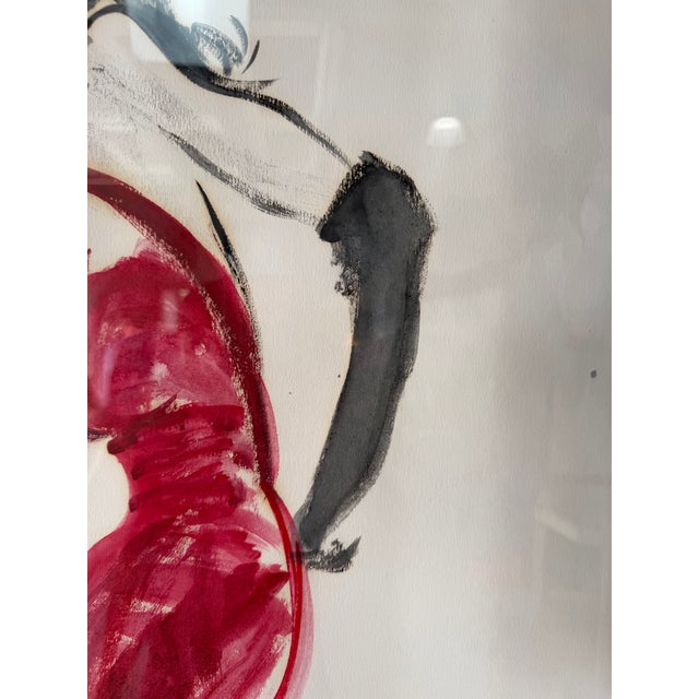 1980’s Vintage Fashion Illustration Painting – Red Dress Figure, Framed Under Glass For Sale - Image 10 of 12