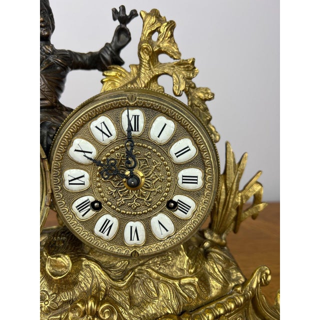 Vintage Style Brass Figurine Mantel Clock For Sale - Image 4 of 13