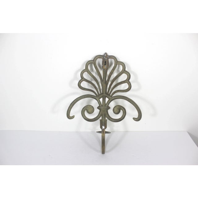 1970s Brass Wall Candle Sconces Peacock or Scroll Fan Shape a Pair For Sale - Image 9 of 12