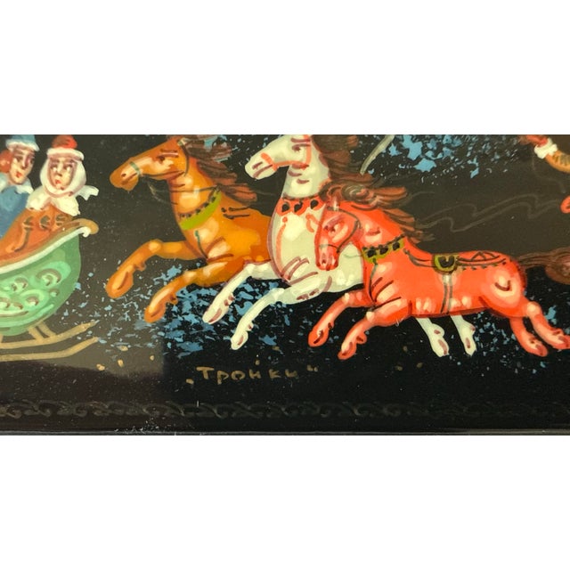 Wood Vintage Hand Painted Russian Lacquer Trinket Box For Sale - Image 7 of 11