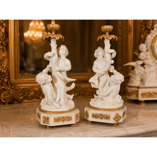 1840s French Sevres White Biscuit Clock Set - 3 Pc For Sale - Image 16 of 18