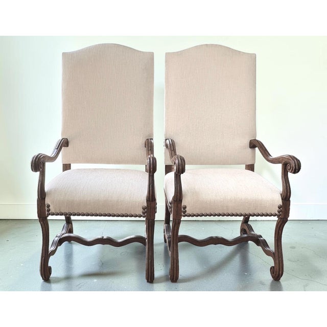 Mid 20th Century Mid 20th Century Pair of French Fruitwood Upholstered Armchairs For Sale - Image 5 of 9