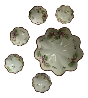 Antique Late 19th Century Porcelain Bowl With Serving Dishes Hand Painted Made in Nippon - Set of 6