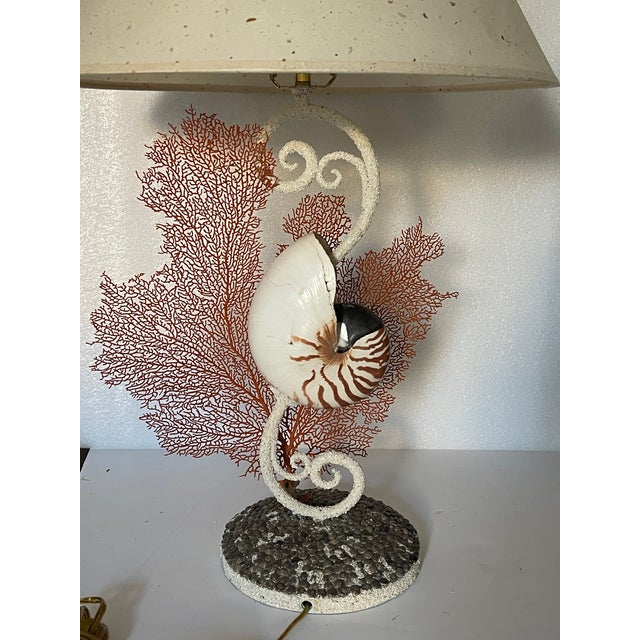 1960s 1960s Impressive Coastal Pair Sea Shell W Sea Fans Lamps For Sale - Image 5 of 8