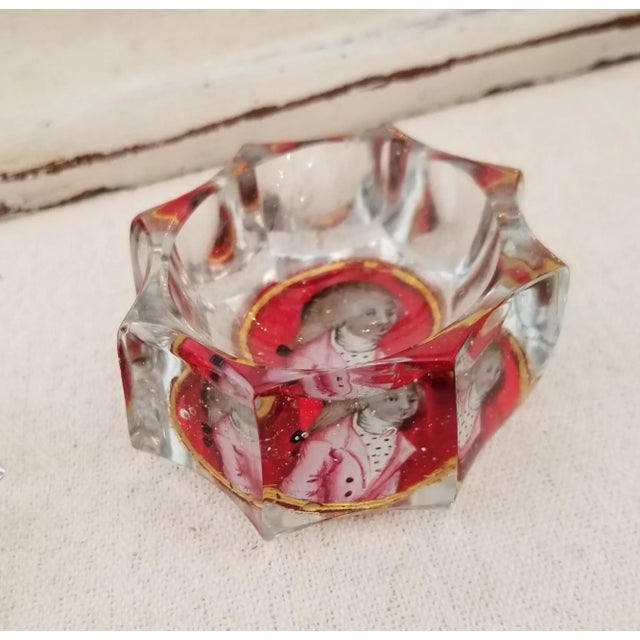 Portraiture 18th Century Cut Glass Reverse Painted Portrait Master Salt Cellars For Sale - Image 3 of 11