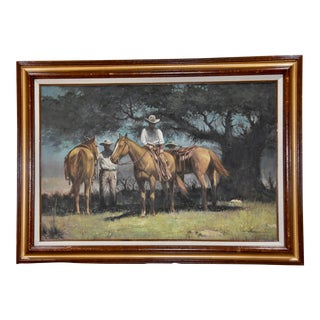 Thomas Morman Original Western Faceless Cowboy Horse Riders Oil on Canvas Painting, Framed For Sale