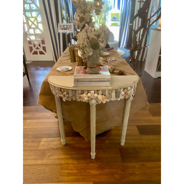 Shell Encrusted Demi Lune Table in Farrow & Ball Paint For Sale - Image 9 of 12
