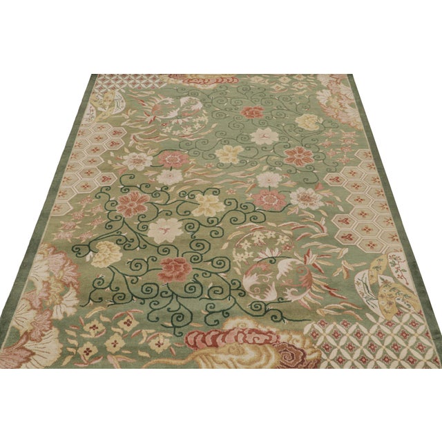 2010s 2010s Rug & Kilim’s Chinese Style Art Deco Rug in Green With Red & Gold Florals For Sale - Image 5 of 7