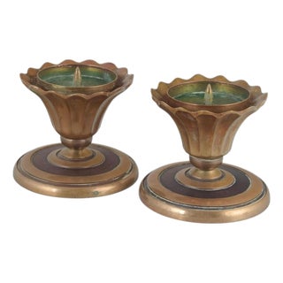Art Deco Brass Candlesticks from CAWA, Denmark, 1940s, Set of 2 For Sale