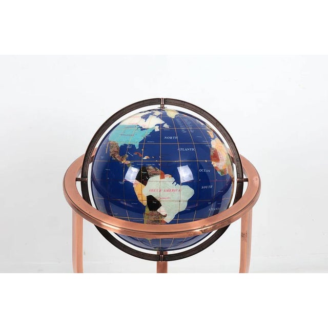 Late 20th Century Gem Floor Globe on Copper Stand Semi Precious Lapis Stone For Sale - Image 5 of 17