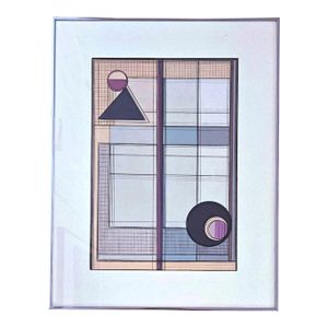 1980s Original "Bisection Iii" Acrylic and Pencil Painting by Joanne Gross, Framed