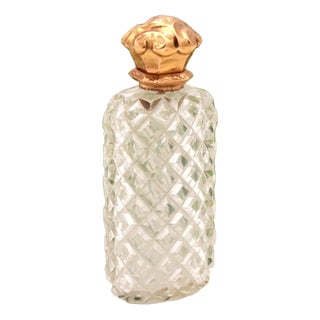 Perfume Bottle in Glass and 15k Gold For Sale