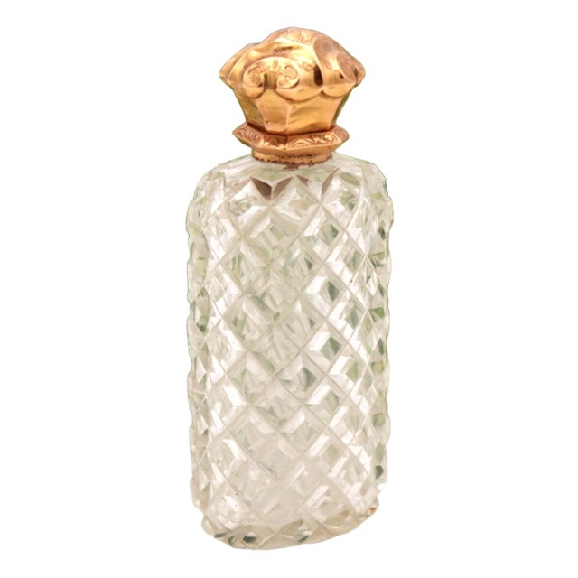 Perfume Bottle in Glass and 15k Gold For Sale