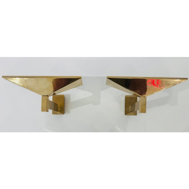 1980s Postmodern Pierre Disderot Verre Lumiere French Gold Wall Lamps - a Pair For Sale - Image 4 of 13