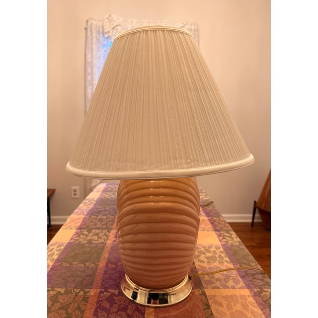 Large Pair of Vintage 1980s Art Deco Revival Grotto Shell Table Lamps - Peachy Pink For Sale In Miami - Image 6 of 12