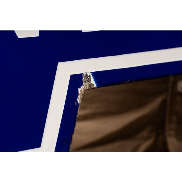 Blue 1960s Double-Sided Porcelain "Service Entrance" Arrow Sign For Sale - Image 8 of 15