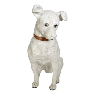 White Glazed Ceramic Dog Sculpture, France, 1970s For Sale