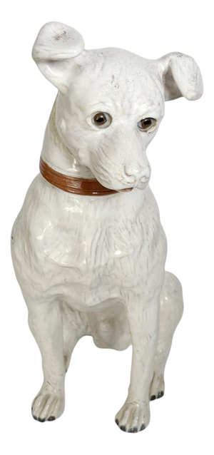 White Glazed Ceramic Dog Sculpture, France, 1970s