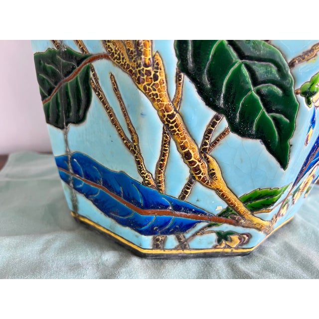 Blue Large Japonist Ceramic Garden Stool attributed to the Longwy School, France, Late 19th Century For Sale - Image 8 of 17