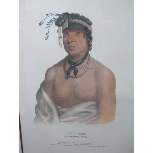 Portraiture Wesh Cubb Chippeway Chief Hand Colored Original e.c. Biddle Lithograph Print For Sale - Image 3 of 7