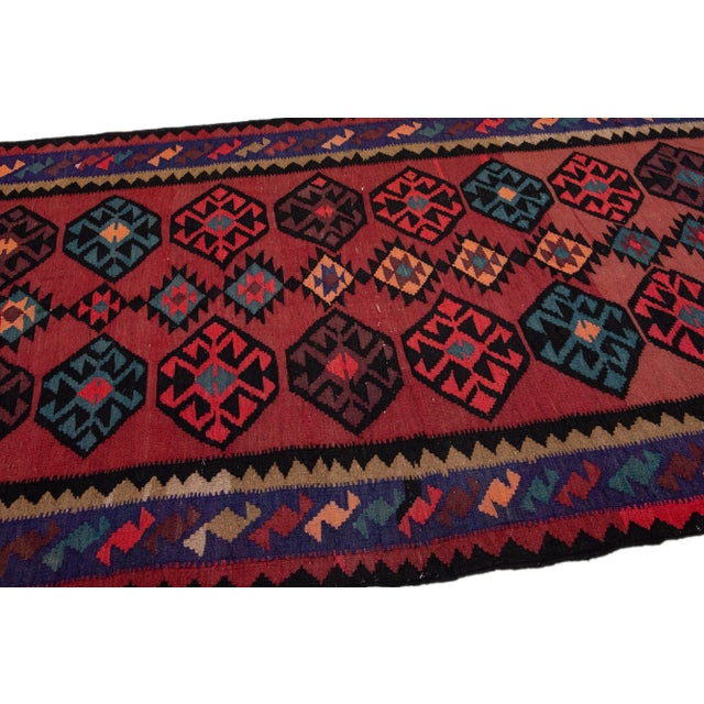 Tribal 1960s Vintage Turkish Kilim Red Handmade Tribal Wool Rug For Sale - Image 3 of 8