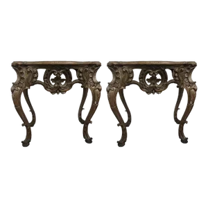Pair of 18th Century Italian Baroque Giltwood Console Tables