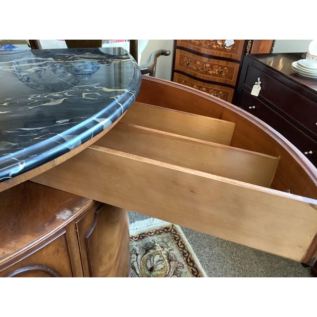 2010s Vintage Walnut Demilune Cabinet or Sideboard With Black Marble Top For Sale - Image 5 of 9