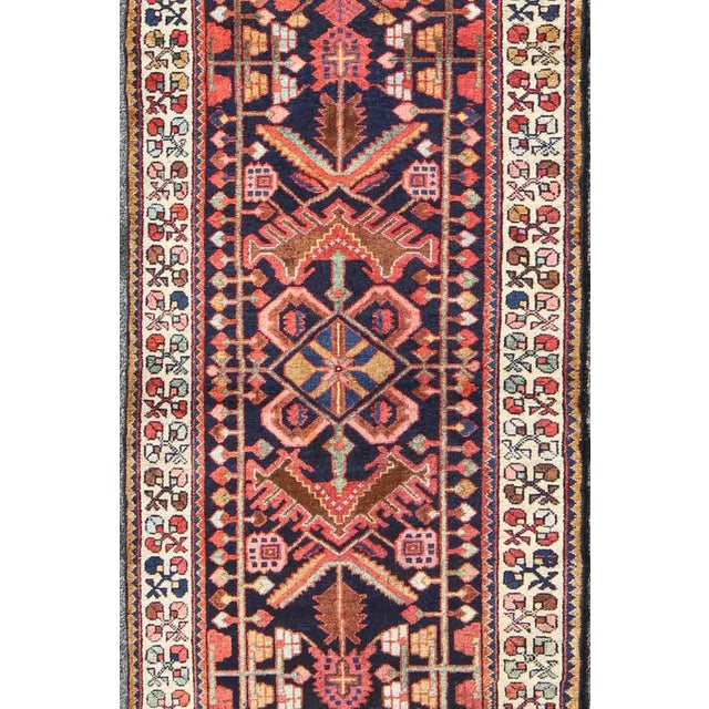 Tribal Tribal Midcentury Persian Hamedan Rug in Midnight Blue, Red, Green and Brown For Sale - Image 3 of 7